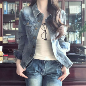 Retro American Style Fashionable Denim Jacket Waist-Cinching Jacket Top Winter 2026 Spring Commute Style Loose Fit Long Sleeve