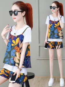 Summer Casual Stylish Print Short Sleeve Shorts Suit Womens Loose Two-Piece Suit Plaid Sportswear Small Man Outwear