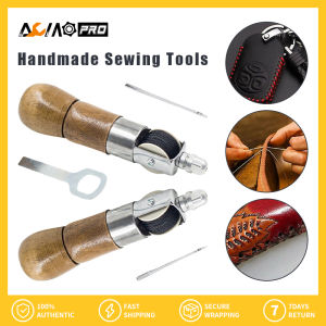 Aumopro Bộ dụng cụ dùi khâu da 6 cái/Bộ dụng cụ khâu tay cho máy may sửa giày dụng cụ tự làm da thủ công da khắc dụng cụ may mặc hành lý hàng da đầu cuộn chỉ kim dùi vải