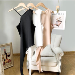 เสื้อเชิ้ตผ้าชีฟองแขนกุดทรงหลวมสไตล์แฟชั่นโชว์บนเวทีแบบไม่สมมาตร เสื้อเชิ้ตผ้าชีฟองคอวีแขนกุดสไตล์เกาหลี