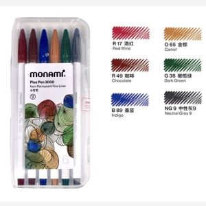 Bộ hộp quà 6 bút màu cổ điển Monami Plus 3000 kèm hộp Hàn Quốc