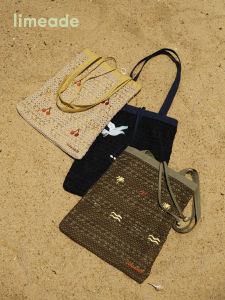 Retro Embroidered Print Woven Womens Bag Beach Vacation Style Single Shoulder Bag Double Layer Canvas Holiday Vibes