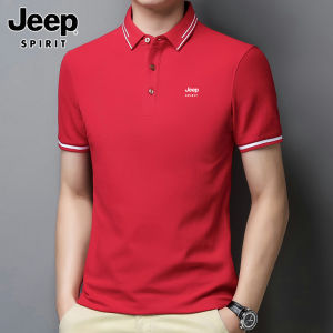 Jeep Spirit Mens Short Sleeve T-Shirt Summer Thin Casual Loose Sport Red Polo Shirt Youth Fashion Anti-Wrinkle Cotton Blend