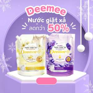 Combo 2 Túi Nước Giặt Xả Deemee Đậm Đặc 2L – Màu Tím Hương Violet & Màu Vàng Hương Mộc Lan – Dùng Cho Máy Giặt Cửa Trên Cửa Ngang