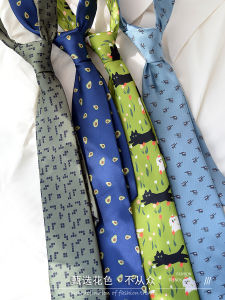 ผ้าพันคอไหมลายสก็อตสไตล์เกาหลีแบบลำลอง ปักลายสัตว์ เสื้อเชิ้ตสูทสไตล์วิทยาลัย ผูกโบว์แบบมือ ผ้าฝ้ายโพลีเอสเตอร์