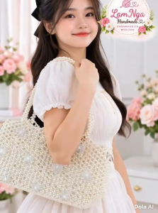 Túi Xách Ngọc Trai Handmade Nữ Hoa Pha Lê Sang Trọng – Túi Đeo Vai Thủ Công Lam Nga Handmade
