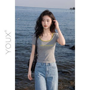YOUXIANG | Áo Thun Croptop Dáng Ngắn Cổ Vuông