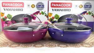 panci penggorengan / wok tutup kaca 32cm / japanese wok magenta / wok marble 32cm PANACOOK