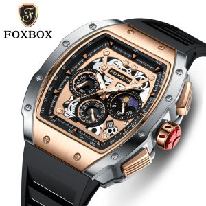 LIGE Original FOXBOX Quartz Watch Men Fashion Square Luminous Waterproof Chronograph and Calendar Sports Watch