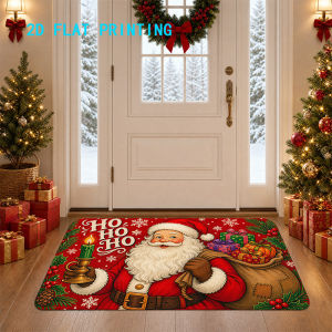 Santa Claus Doormat Non-Slip Absorbent Indoor/Outdoor Entryway Rug Holiday Party Home Decor Christmas Welcome Floor Mat