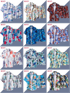 Casual Floral Print Mens Shirt Summer Beach Short Sleeve Two-Piece Set Hawaii Trendy Handsome Vacation Clothes