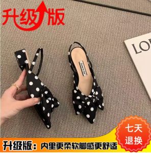 2024 Summer New Womens Sandals French Style Pointed Toe Thick Heel Platform Slip-On Loafers with Butterfly Bow Decorated Dress Sneakers