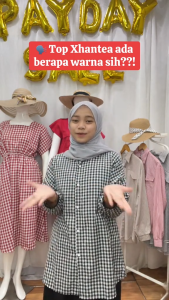 Imani Butik | Fashion Wanita | Top Xanthea | Bahan Katun Motif Kotak Kombinasi Tali Pita Cantik