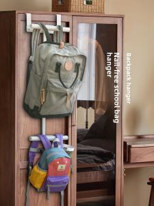 Punch-Free Door Schoolbag Rack Double Layer Storage Hook Closet Door Backpack Backpack Rack Storage Fantastic For Home