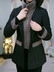 Casual Comfortable Cotton Jacket Fake Two-Piece High Collar Womens Winter Outerwear Stylish Commute Korean Version Slim Fit