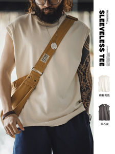 Maden American Style Wide Shoulder Vest Heavyweight Cool Basketball Pure Cotton Beach Sleeveless Tank Top Men Summer Fashion