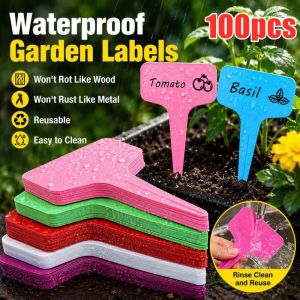 100pcs Plastic Plant T-Type Tags with Pen Premium Non-toxic Waterproof Garden Tags Plastic Gardening Label Tags PVC ground labels flower and plant signs green plants
