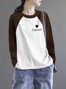 Pure Cotton Vải Bông 100% Rộng Rãi Áo Thun Dài Tay Nữ Thẻ Giảm Giá Thương Hiệu Áo Thun Loại Bỏ Giải Phóng Mặt Bằng Ổ Cắm Thời Trang Áo Phong Cách Đi Làm