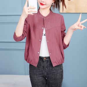 Ladies Casual Baseball Jacket Short Outerwear Spring Autumn Fashionable Stylish Versatile Baseball Uniform Loose Fit Pure Color