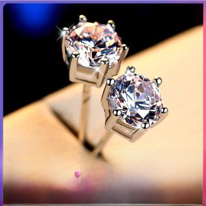 Ultra-Shiny Moissanite Diamond Stud Earrings 18K White Gold Pt950 Platinum Simulated Earrings Gift for Girlfriend Fashion Jewelry