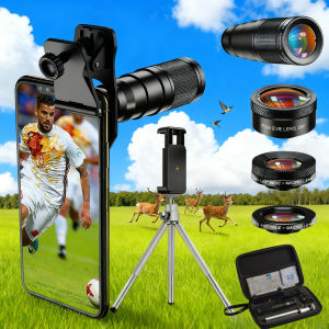 apexel | APEXEL Mini 22X Telescope Zoom Lens HD 4in1 Macro Wide Fisheye Lens Telephoto Lens Phone Camera Lens Kit for iPhone17Pro Samsung