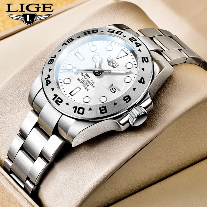 LIGE Luxury Men Casual Watches Quartz Original Stainless Steel Top