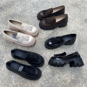 Export Small Leather Shoes New New Arrival British College Style Thick Sole round Toe Tassel Loafers Plus Size Comfortable Womens Shoes