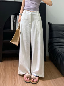 YIFANSHI | High Waisted Drape Wide Leg Trousers Linen Pants