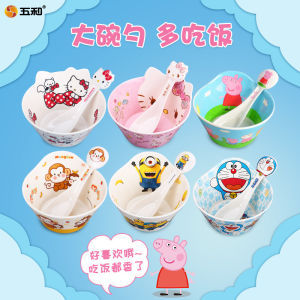 ชามเมลามีนสำหรับเด็กชามบนโต๊ะอาหารสำหรับเด็กชามข้าวทนต่อการหล่นใช้ในบ้านลายการ์ตูนน่ารักสำหรับโรงเรียนอนุบาลชามช้อนอุปกรณ์เสริมชามใส่อาหาร