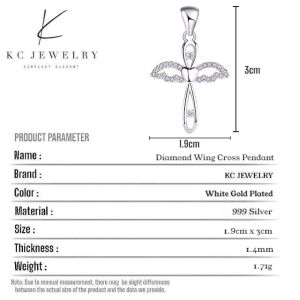 KC Jewelry S999 - White Gold Plated Diamond Wings Cross Pendant