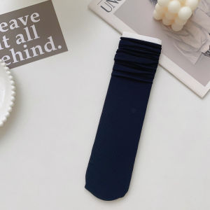 White Bunching Socks Womens Summer Thin Mid-Calf Length Socks Ice Socks Velvet Long Socks Ice Silk Socks Black Sweat-Absorbent