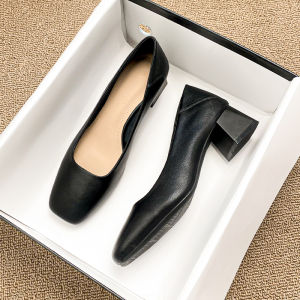 MIFEI | French Style Single Leather High Heel Shoes Square Toe Thick Heel Large Size