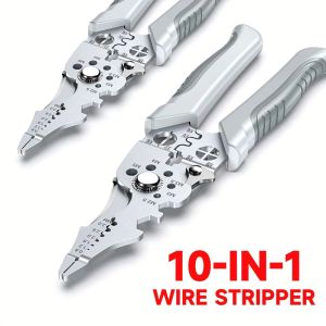 10-in-1 Professional Electrician Wire Stripper Pliers Heavy Duty Cable Cutting Crimping Tool Stainless Steel with Non-Slip Grip