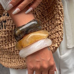 Irregular Smudging Acrylic Bangles for Women Geometric Thick Resin Bracelets Exaggerated Kpop Trendy Party Jewelry Gift F M