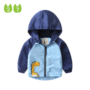Fall Childrens Fleece Lined Jacket Boys Hooded Zipper Shirt Windproof Waterproof Dinosaur Pattern Casual Style Thickened Polyester Fiber