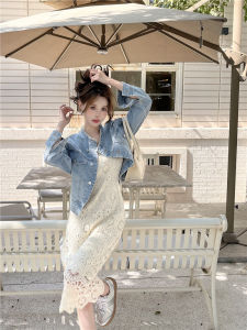 Spring 2025 Womens Denim Short Jacket Loose Fit round Neck Single Button Versatile Casual Style Long Sleeve Solid Color Top