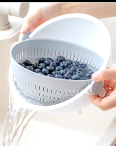Double Layer Drain Basket 2 in 1 Vegetable Fruit Washer Colander Heavy Duty Plastic Kitchen Strainer