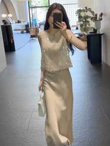 Elegant Sequin Vest Top And Half Skirt Set Womens Fashion Summer Outfit Two-Piece Ensemble Bright Sparkling Party Wear