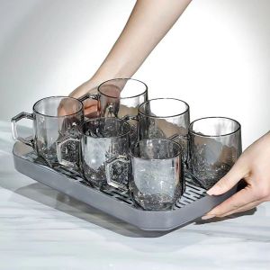 Heat Resistant Glass Cup Set Home Living Room Tea Cup Water Cup with Handle Drinking Water Cup Rack Nordic Style Transparent