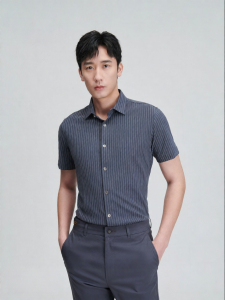 Summer Mens Business Casual Short Sleeve Volcanic Grey Shirt