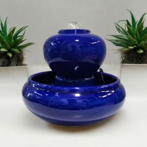 น้ำพุฮวงจุ้ยเซรามิคโอ่งน้ำล้นในชุดพร้อมปั๊มน้ำ สีน้ำเงิน