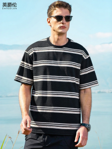 Enjeolon | Heavyweight Lycell Striped Retro Short Sleeve T-Shirt 220G