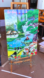Tranh đồng quê 3d khung tranh đồng quê Tranh treo tường làng quê chăn trâu dưới bóng đa tráng gương QQC34