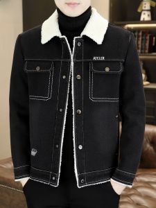 HENGYUANXIANG | Hengyuanxiang Mens Fleece Lined Denim Jacket Thickened Casual Collar Autumn Winter New Arrival High End Fashion Urban Style