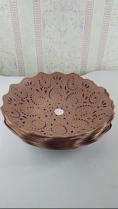 TREND TERBARU!!! 12 Pcs/1 Lusin Piring Anyaman Rotan Plastik Buah Cantik MOTIF BUNGA 21 cm