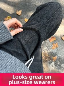 LUQIAN | Plus Size Warm Skinny Wide Leg Trousers High Waist Houndstooth Straight Pants