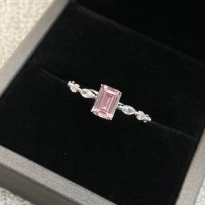 Pure Silver S925 Pink Square Sugar Ring Embedded 2 Carat Cultivated High Carbon Diamond Simple Fashion High-End Diamond Ring