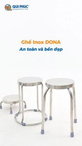 Ghế inox đôn Dona QUI PHÚC inox cao cấp sáng bóng chịu lực 100kg xếp chồng tiện lợi chống trượt