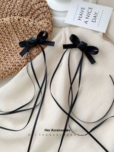 Elegant Black Butterfly Knot Hair Clip Dual Side Sash Hairpin Girls Side Hair Card Versatile Floral Hair Accessories Ballet Style