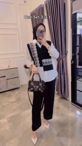 Setelan Wanita Kekinian 2024 One Set Lanaya Setelan Celana Dan Atasan Kemeja Rompi Terpisah